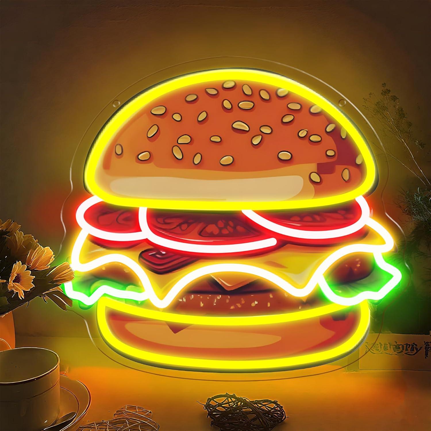 Home Bar Signs - Burger Neon Tabela LED Hamburger Duvar